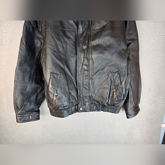 Vintage Savile Row Mens Black Leather Biker Jacket Sz L Zip & Snap Adj. Wrist - Picture 4 of 16